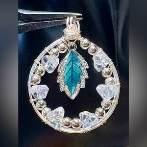 Silver and Blue “floating” Leaf Pendant Necklace